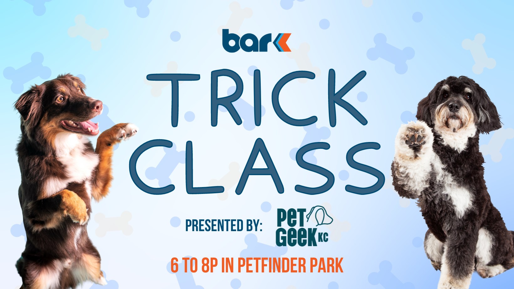 bar k trick class presented by pet geek kc 6 to 8pm in petfinder park